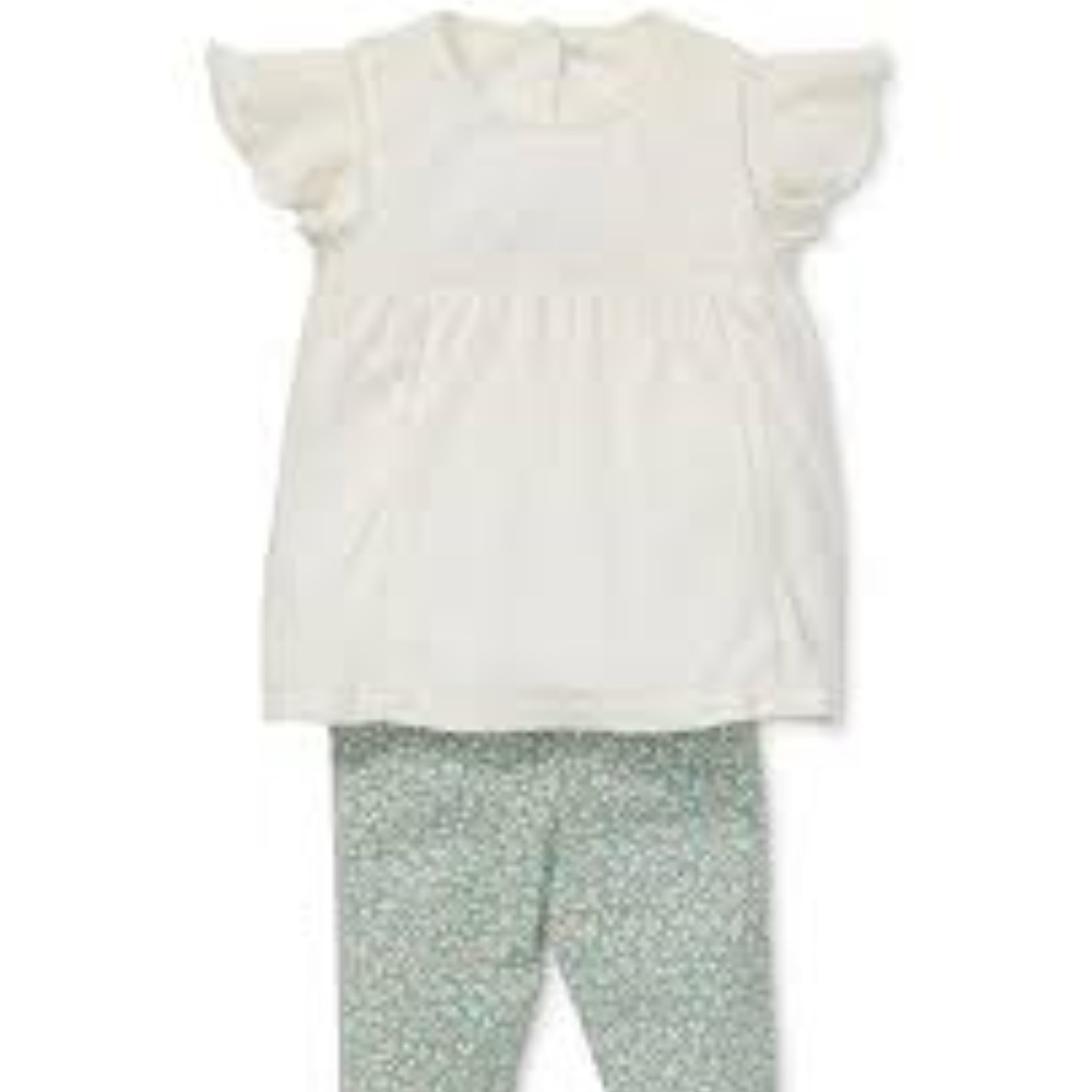 Ralph Lauren Infant Short Sleeve Lace Top Floral Leggings Set Boho NWT $60